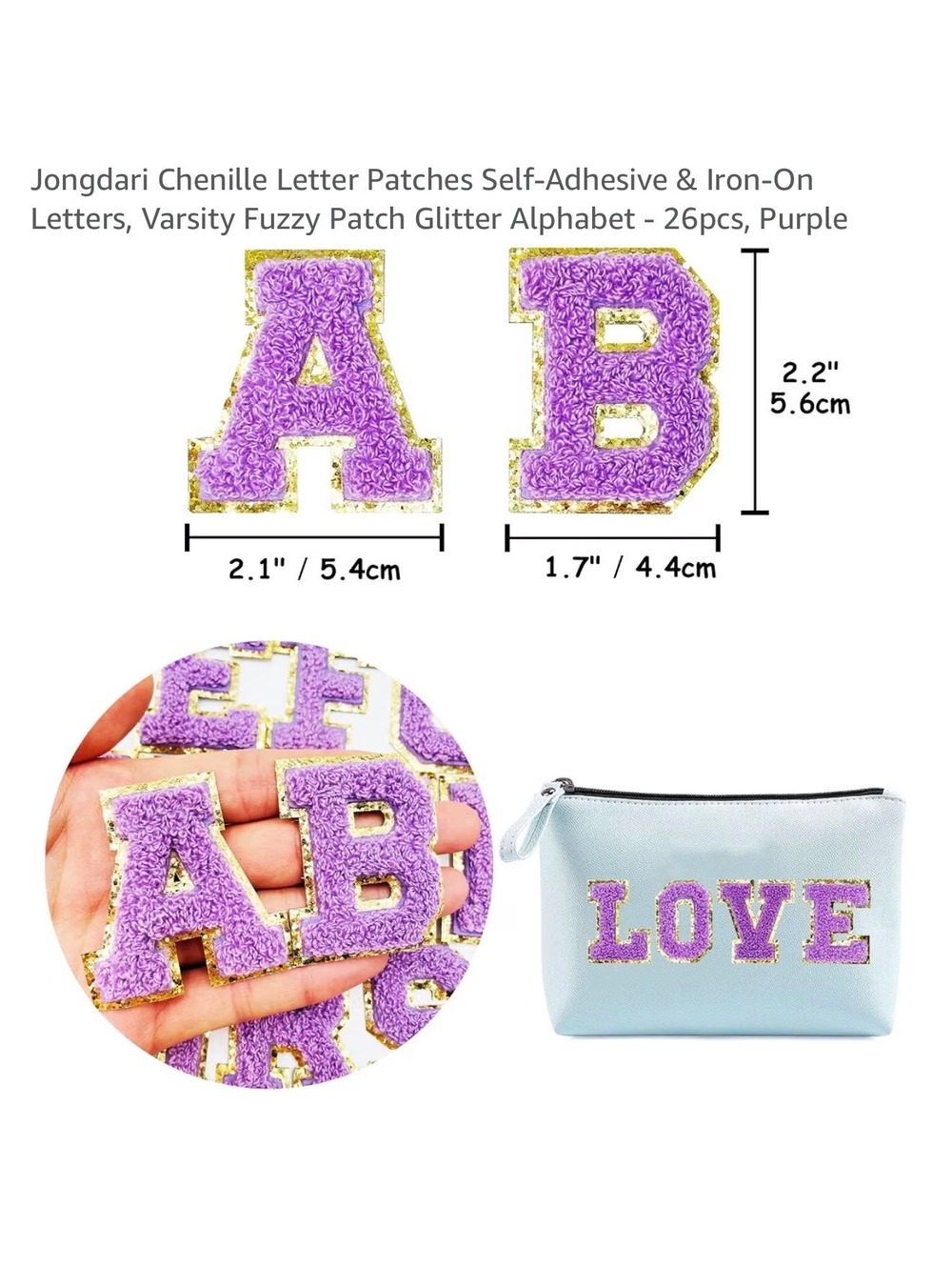 Jongdari Chenille Letter Patches Self-Adhesive & Iron-On Letters, Varsity Fuzzy